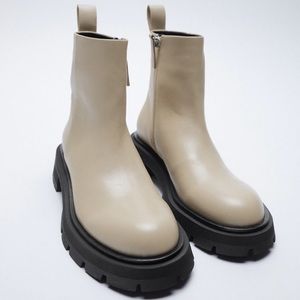 🆕ZARA 10/41 CREAM LUG SOLE ANKLE BOOTS 100% GENUINE LEATHER BLOGGER FAV BOOT